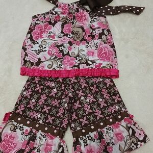 Incredibly Cute 12 Months Ruffle Floral Pink and Brown Baby Girls' Outfit Roses